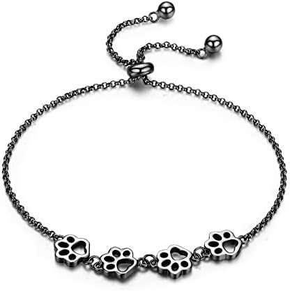 Adjustable Sterling Silver Paw Print Bracelet