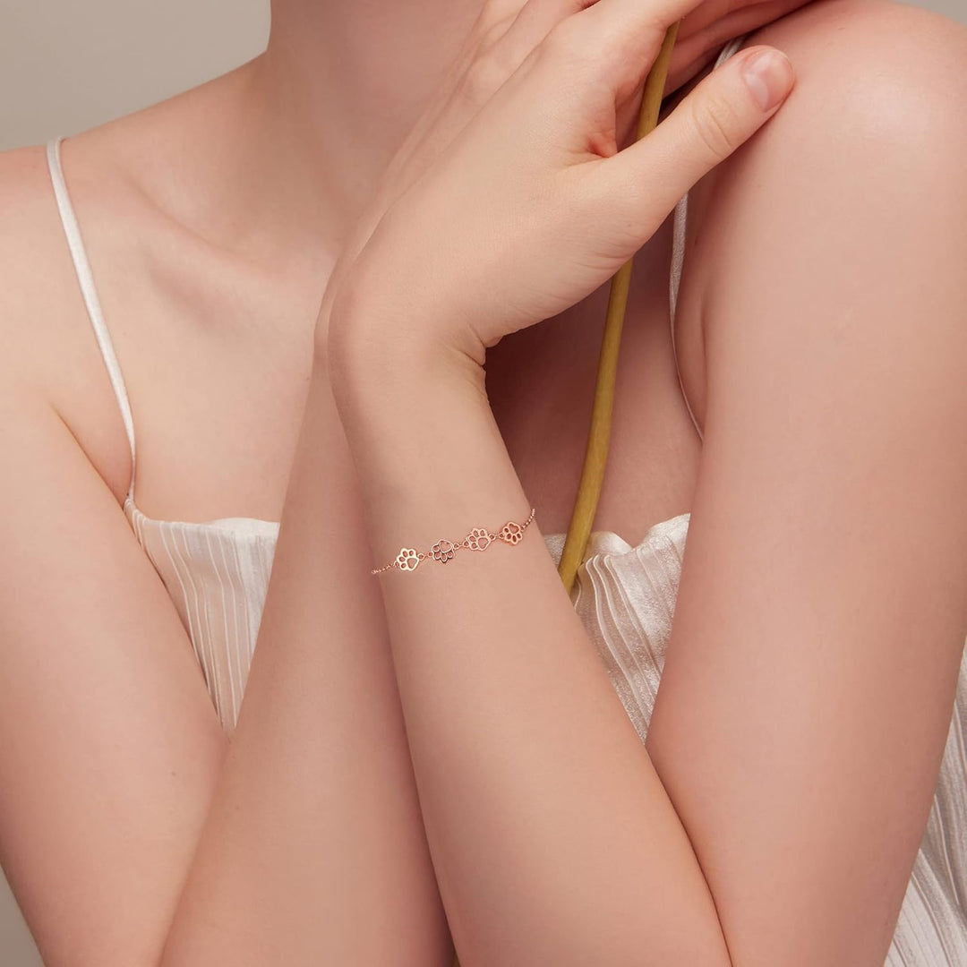 Adjustable Sterling Silver Paw Print Bracelet