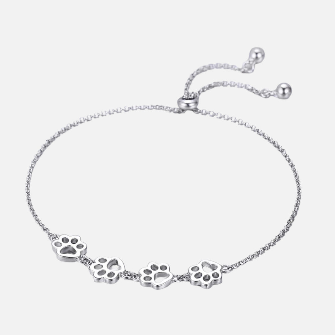 Adjustable Sterling Silver Paw Print Bracelet
