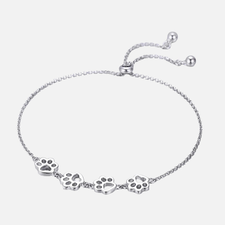 Adjustable Sterling Silver Paw Print Bracelet