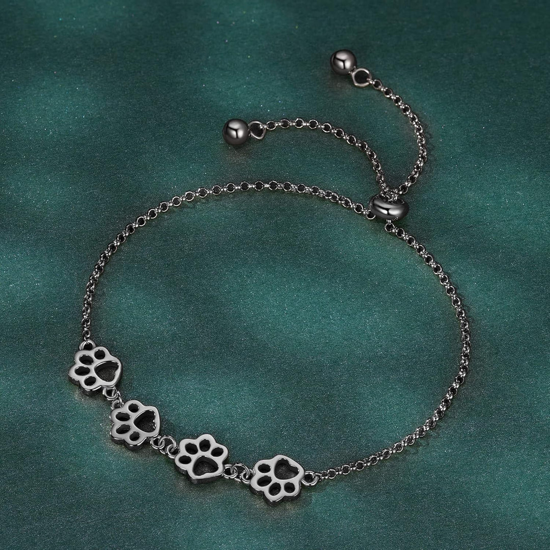 Adjustable Sterling Silver Paw Print Bracelet