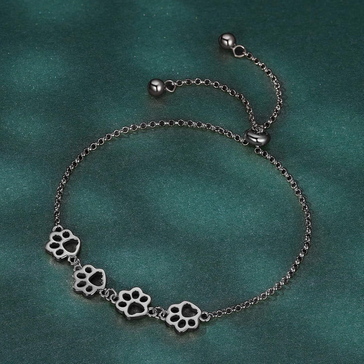 Adjustable Sterling Silver Paw Print Bracelet