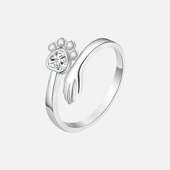 Adjustable 925 Sterling Silver Ring – Featuring Hand and Paw Print Design