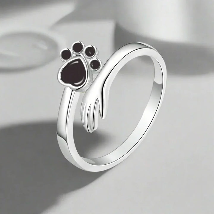 Adjustable 925 Sterling Silver Ring – Featuring Hand and Paw Print Design