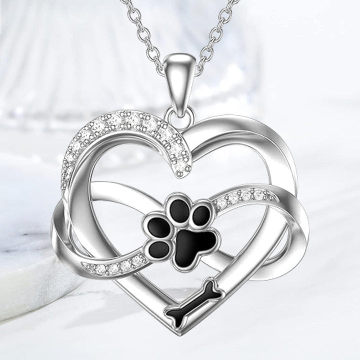 925 Sterling Silver Infinity Heart and Paw Necklace with Zirconia